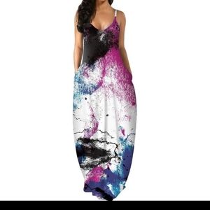 Womens Maxi Dress Beautiful Paint Splatter Design